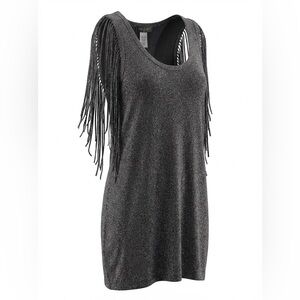 Baby Phat Vintage Y2K Metallic Black Fringe Sleeveless Tunic Size Small